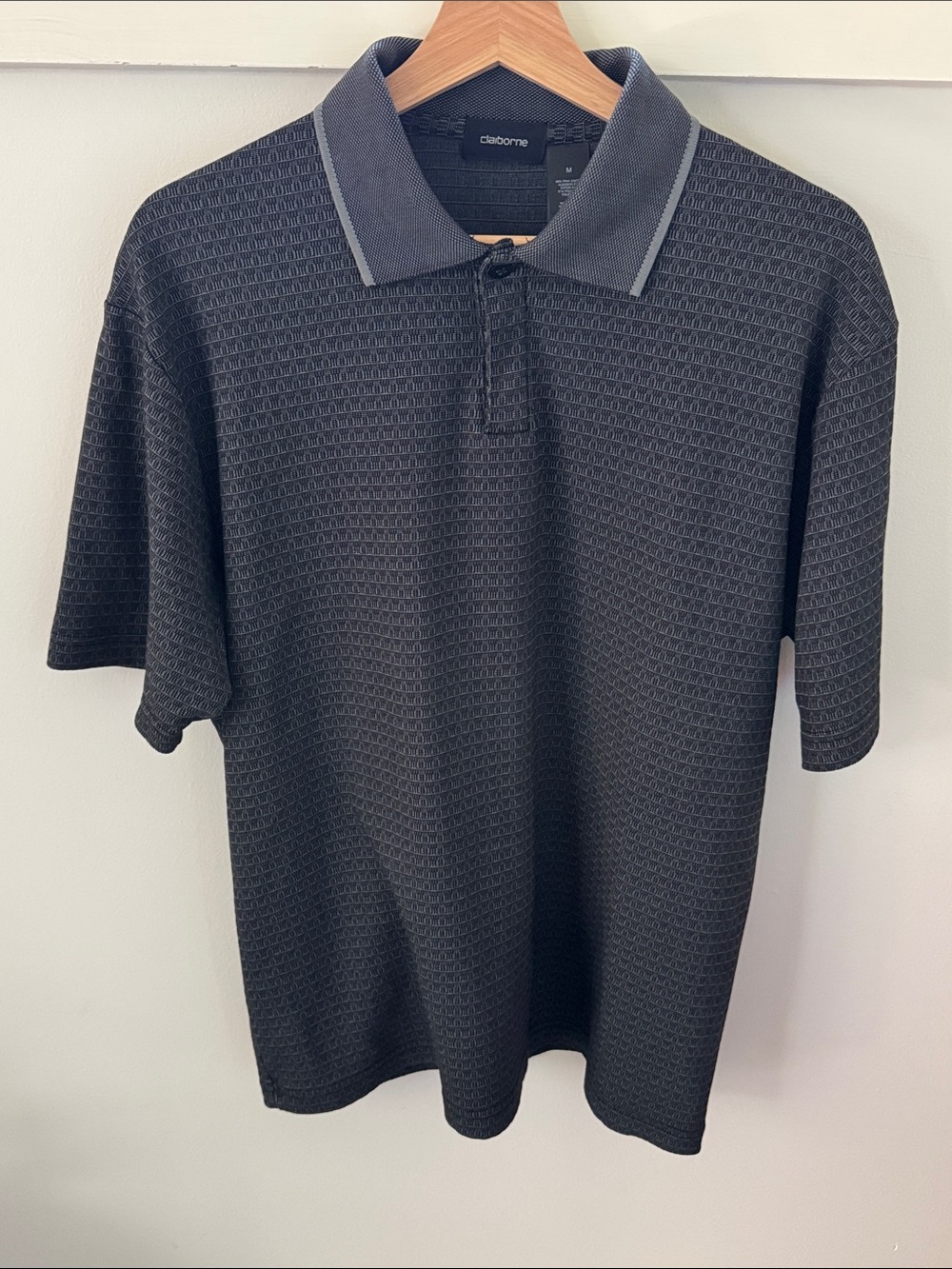 Claiborne Men’s Pima Cotton Polo Navy Gray Textured Geometric Knit Size M